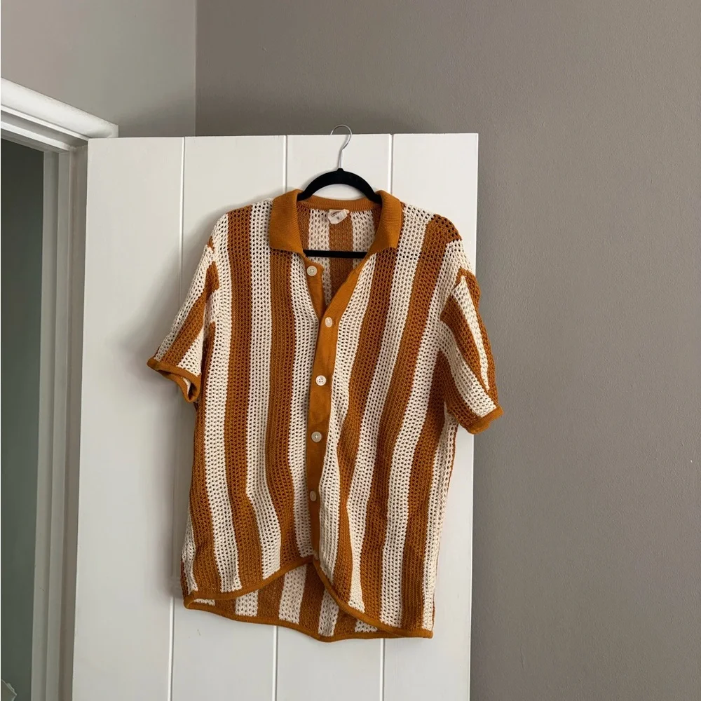 Dandy Del Mar Dominica Crochet Shirt - Burnt Orange & Cream Stripe - Size M